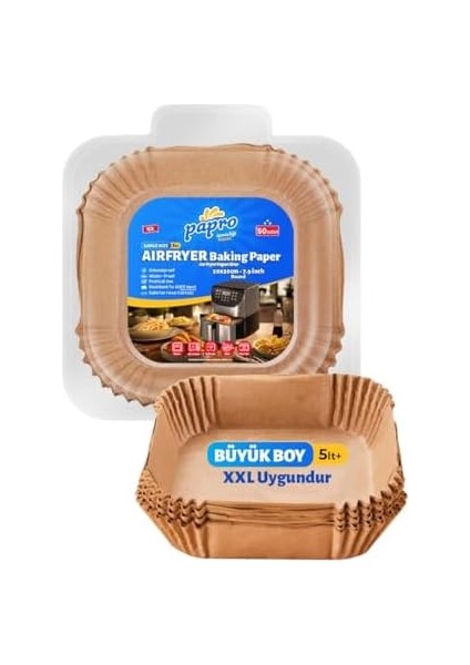 Menashop Airfryer Pişirme Kağıdı, Fritöz Yağlı Kağıdı, Yanmaz Kağıt Xxl Uyumlu 50 Adet (Kare) (1, Kare Büyük Boy 20X20)