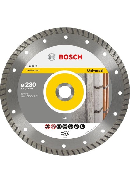 Standard Seri Genel Yapı Malzemeleri Için Turbo Segmanlı Elmas Kesme Diski, Bosch - 2608602397, 230X22,23X2,5X10MM, Gri