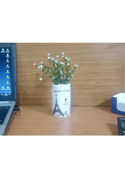Menashop Dahil,vazo Dahil,vazoda Çiçek,beyaz Yapay Çiçek,vazo Dekoratif Eyfel Kulesi 7 x 7 x 16 cm