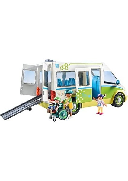 City Life 71329 Okul Otobüsü, Sürgülü Kapılı Büyük Okul Otobüsü, Tekerlekli Sandalye Için Katlanabilir Rampa ve 5 Figür Için Yer, 4 Yaşından Büyük Çocuklar Için Oyuncak