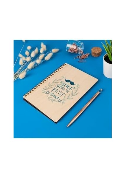 En Iyi Babalara Hediye 8 cm x 12 cm Ölçülerinde Çizgisiz 48 Yaprak Ahşap Kapaklı Defter