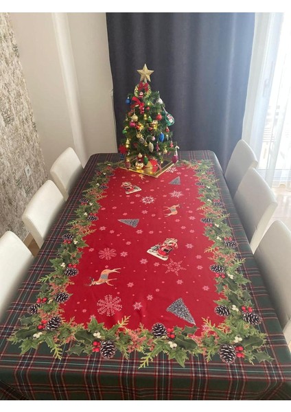 Menashop Zemin Kırmızı Ekoseli Masa Örtüsü