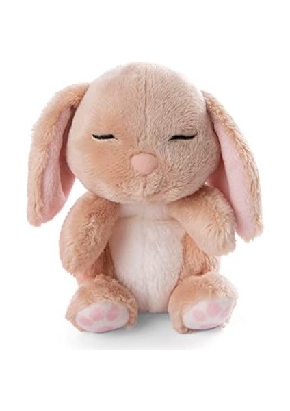 48708 Soft Toy Sleeping Pets Bunny Caramel In Peach Basket 12CM
