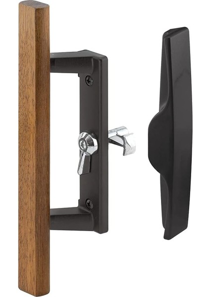 Menashop C 1259 Sürgülü Cam Kapı Kolu Seti, 3-15/16 Inç, Döküm ve Ahşap, Siyah (Tekli Paket)