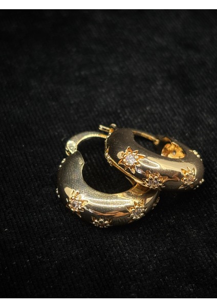 Xupıng Jewelry Altın Kaplama Yıldız Desenli Halka Küpe