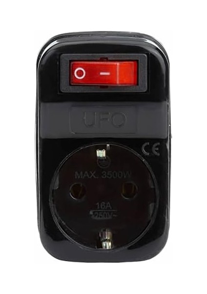 Tekli Akım Korumalı Anahtarlı Priz 16A 250V, Max 3500W Aşırı Yük Koruması (Siyah)