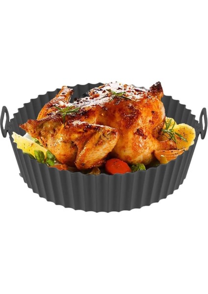 Menashop Airfryer Silikon Pişirme Kalıbı - Air Fryer Aksesuarı, Pişirme Kağıdı - Siyah (Bpa Free)