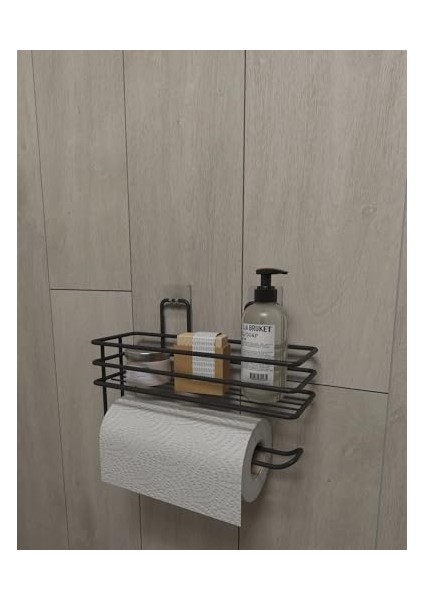Menashop Banyo Yapışkanlı Raflı Kağıt Rulo Havluluk Peçetelik Havlu Kağıltlık Siyah Banyo Mutfak Düzenleyici Raf Banyo Düzenleyici Mutfak Rafı
