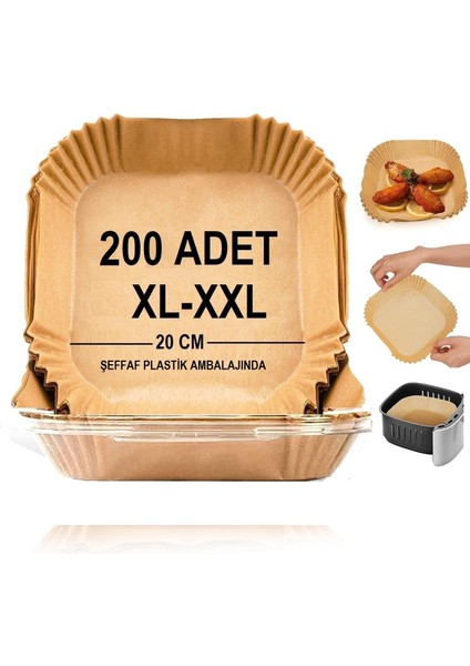 Menashop Home Airfryer Pişirme Kağıdı,xl-Xxl Büyük Boy, Kare, 200 Adet Hava Fritöz Parşömen Fırın Kağıdı Tek Kullanımlık Kağıt Fırın Fritöz Pişirme Kızartma Tavası Için Uygun 20CM