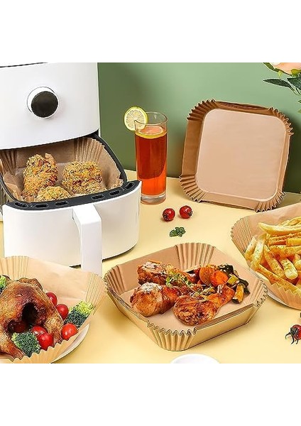 Menashop Home Airfryer Pişirme Kağıdı,xl-Xxl Büyük Boy, Kare, 200 Adet Hava Fritöz Parşömen Fırın Kağıdı Tek Kullanımlık Kağıt Fırın Fritöz Pişirme Kızartma Tavası Için Uygun 20CM