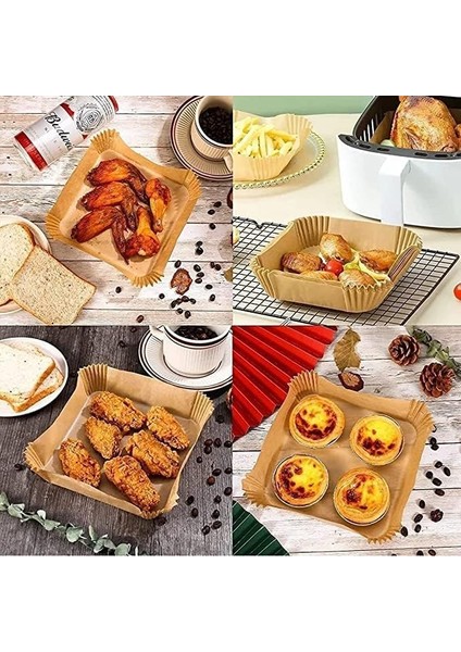 Menashop Home Airfryer Pişirme Kağıdı,xl-Xxl Büyük Boy, Kare, 200 Adet Hava Fritöz Parşömen Fırın Kağıdı Tek Kullanımlık Kağıt Fırın Fritöz Pişirme Kızartma Tavası Için Uygun 20CM