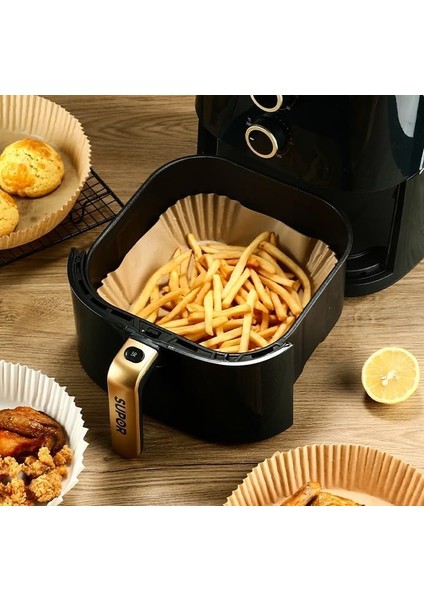 Menashop Fryer Pişirme Kağıdı, Hava Fritözü Kağıdı, Fırın Pişirme Kağıdı, Xl ve Xxl Uygun, Tarım Bakanlığı Onaylı, Kare Tabak, Koruma Tabağı ile Birlikte, 20X20+4,5 Cm, 100 Adet