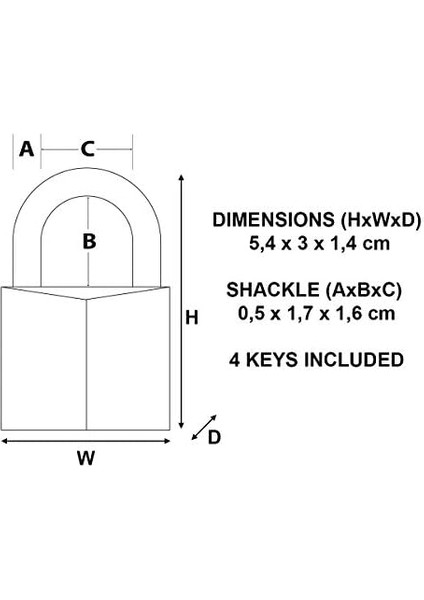 Lock 2930EURD Ekstra Kalın Prinç Anahtar Asma Kilit, Altın, 5,4 x 3 x 1,4 cm
