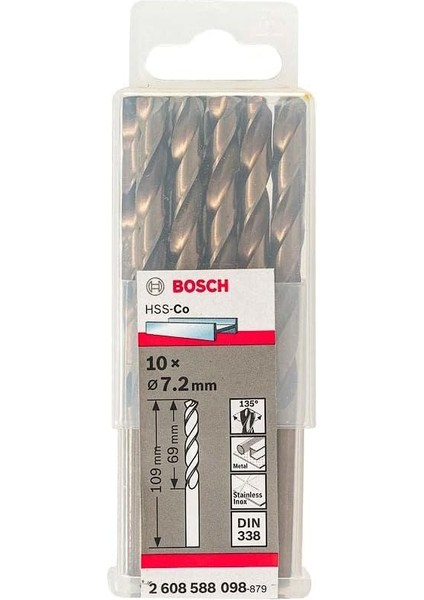 Hss-Co Metal Matkap Ucu 7,2 * 109 mm 10LU Paket