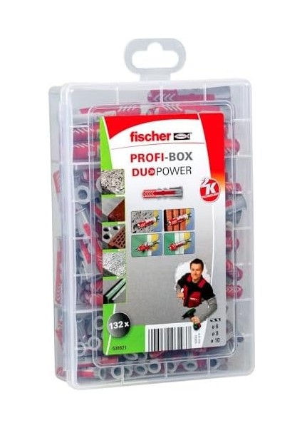 Profı-Box Duopower, 132 Dübelli Dübel Kutusu (60 Adet 6 x 30, 60 Adet 8 x 40, 12 Adet 10 x 50), Evrensel Dübel, Pratik Set, Amatör ve Profesyoneller Için Dübel Kutusu, Vidasız