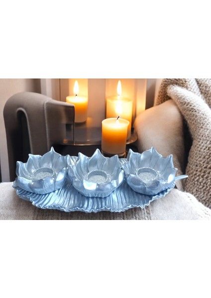(17 cm -36 cm Tabak Ebatı)-(Mumluk Ebat 10 cm -15 cm )- Kırılmaz Polyester,3 Lü Mumluk Biblo indirimleri