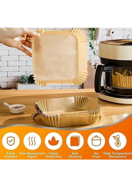 Menashop Airfryer Pişirme Kağıdı, Fritöz Yağlı Kağıdı, Yanmaz Isıya Dayanaklı Kağıt 50 Adet
