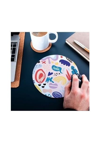 Menashop Minimal Renkli Tasarımlı Yuvarlak Mousepad - Mouse Pad - Fare Altlığı