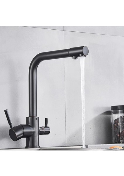 3 Yollu Arıtma Bataryası Siyah Arıtma Çıkışlı Mutfak Eviye Sıcak Soğuk Mix
