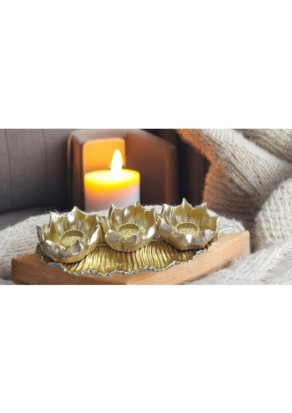 (17 cm -36 cm Tabak Ebatı)-(Mumluk Ebat 10 cm -15 cm )- Kırılmaz Polyester,3 Lü Mumluk Biblo