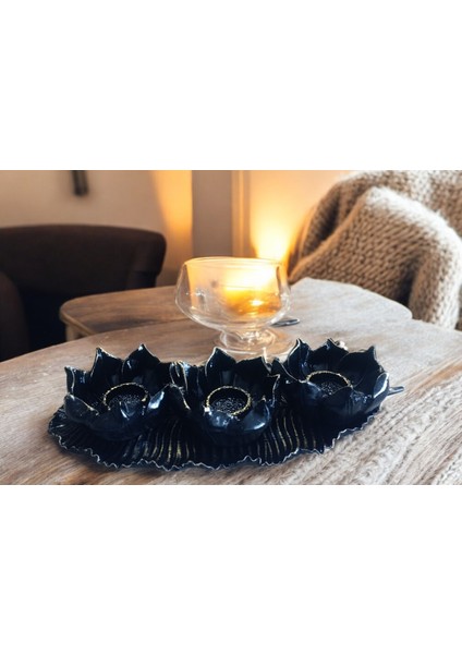 (17 cm -36 cm Tabak Ebatı)-(Mumluk Ebat 10 cm -15 cm )- Kırılmaz Polyester,3 Lü Mumluk Biblo indirimleri