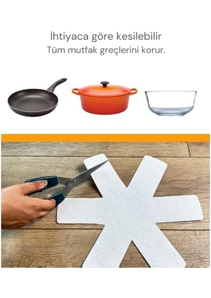 12 Li Set Tencere Tava Koruyucu Borcam Çizdirmez Keçe Düzenleyici Beyaz