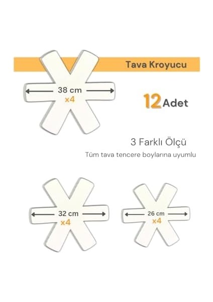 12 Li Set Tencere Tava Koruyucu Borcam Çizdirmez Keçe Düzenleyici Beyaz