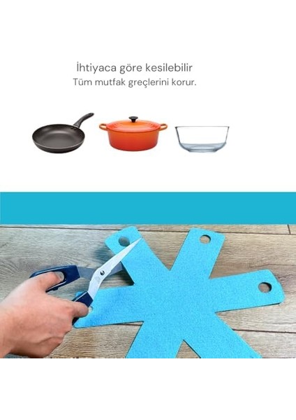 12 Adet Tencere Tava Koruyucu Düzenleyici Çizilme Önleyici Set Turkuaz