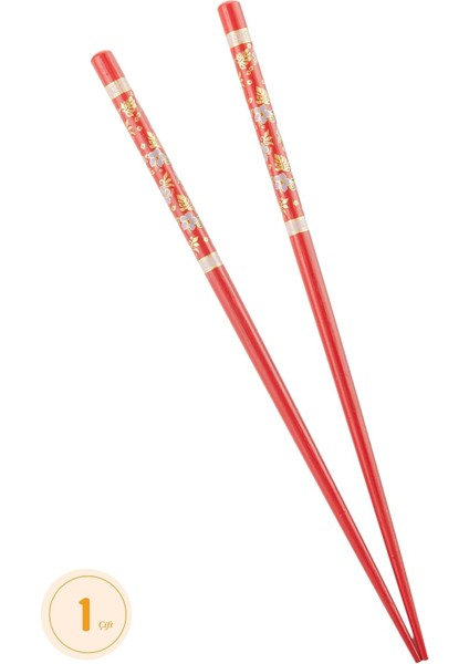 Çok Kullanımlık Bambu Kırmızı Desenli Chopstick | Tekrar Kullanılabilir ve Yıkanabilir Bambu Chopstick | Kore Çin Japon Yemek Çubukları | 22,5 cm