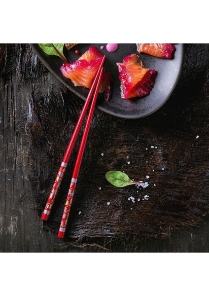 Çok Kullanımlık Bambu Kırmızı Desenli Chopstick | Tekrar Kullanılabilir ve Yıkanabilir Bambu Chopstick | Kore Çin Japon Yemek Çubukları | 22,5 cm