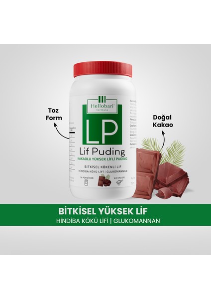 Formula Lif Puding Doğal Lif Kaynağı | Glukomannan | Hindiba Kökü Lifi | 14 Porsiyon Kakaolu