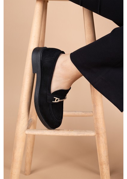 Akpan Kadın Siyah Süet Loafer PC-54169