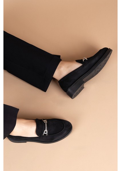 Akpan Kadın Siyah Süet Loafer PC-54169