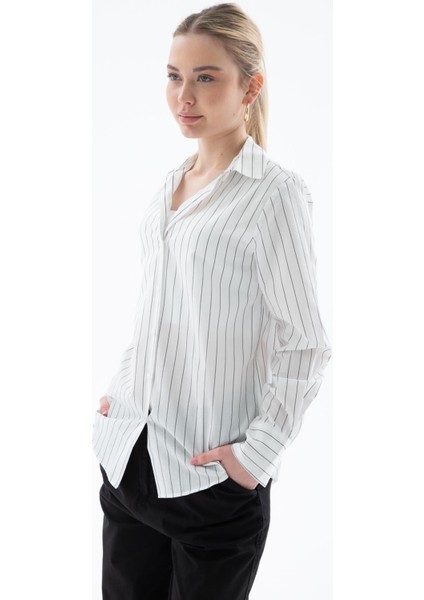 Oversize Çizgili Gömlek Ekru fiyatları