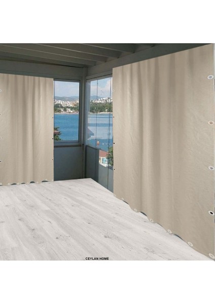 Balkon Perdesi Kuş Gözü Ölçü Seçenekli Düz Krem