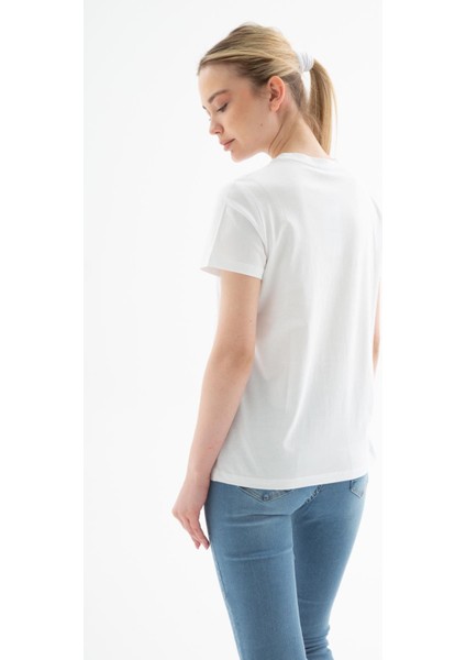 Baskılı %100 Pamuklu Bluz Beyaz