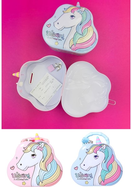 Unicorn Temalı Mavi Renk Çocuk Kumbarası