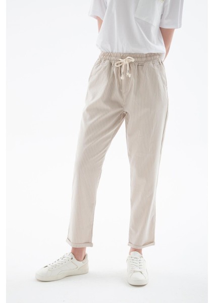 Rahat Lastikli Çizgili Pantolon Bej fiyatları