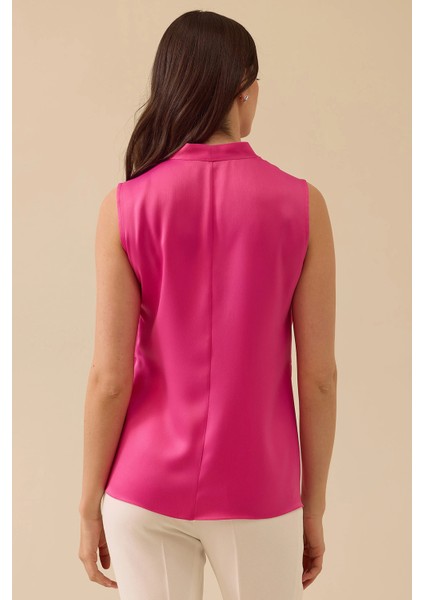 Kadın V Yaka Drapeli Düğüm Detaylı Bluz 0006 Fuşya fırsatları