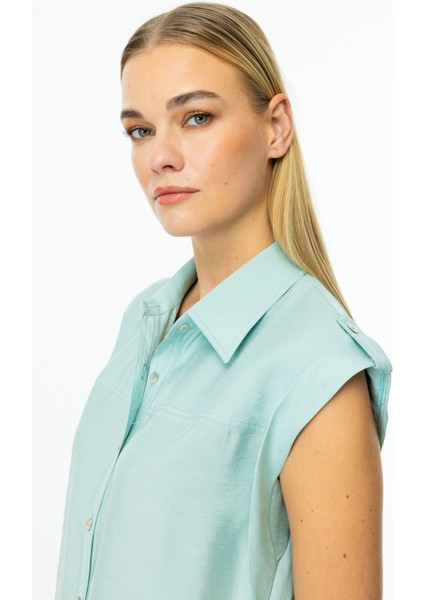 Kadın Omzu Apoletli Düğmeli Bluz 3050 Mint fiyatları