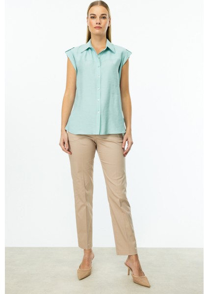 Kadın Omzu Apoletli Düğmeli Bluz 3050 Mint modelleri