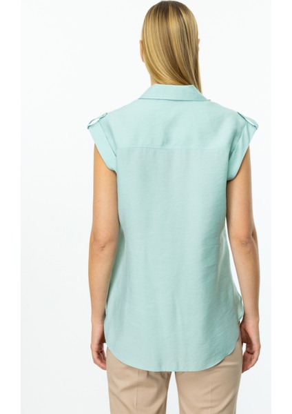 Kadın Omzu Apoletli Düğmeli Bluz 3050 Mint fırsatları