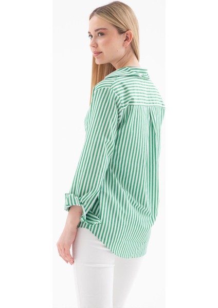 Oversize Çizgili Gömlek Yeşil modelleri