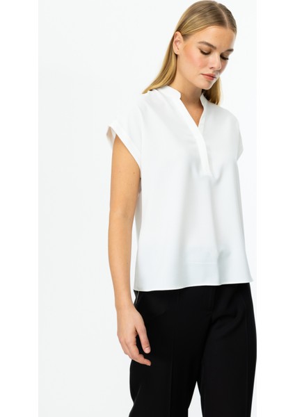 Kadın Hakim Yaka Kısa Kol Bluz 3044 Ekru