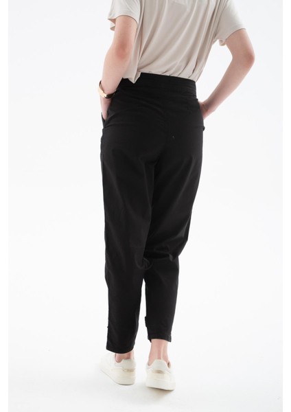 Rahat Yüksel Bel Esnek Paçası Düğme Detaylı Pantolon Siyah fırsatları