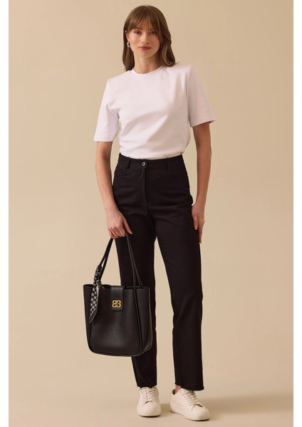 Kadın Yüksek Bel Düz Kesim Bilek Boy Pantolon 0007 Siyah