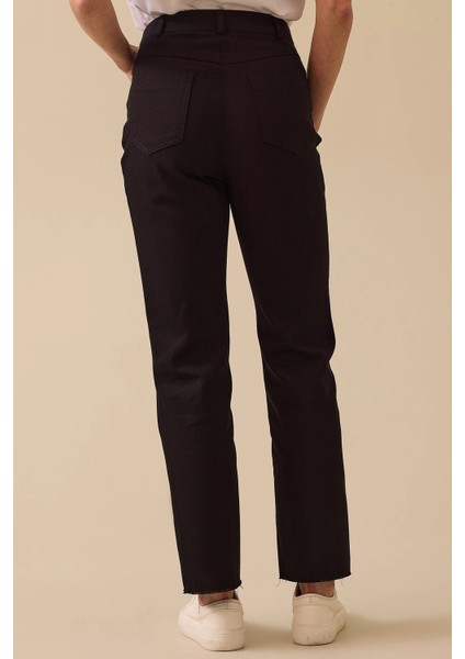Kadın Yüksek Bel Düz Kesim Bilek Boy Pantolon 0007 Siyah fırsatları