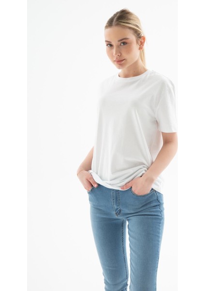 %100 Pamuklu Tişört Beyaz