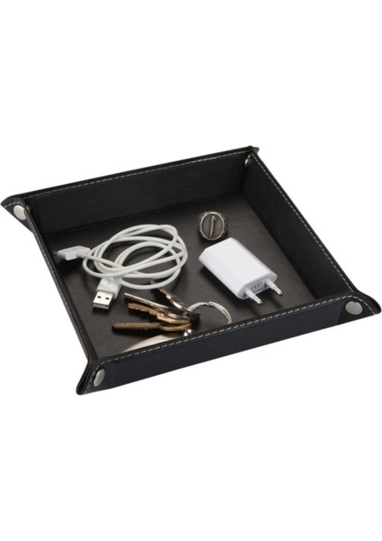 Masaüstü Organizer Düzenleyici Deri Dekoratif Sepet Kare Desktop Organizer Rainbow Vegan 16,5X16,5 cm
