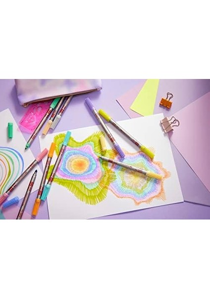 Çift Uçlu Keçeli Kalem Seti, 10 x Pastel Renkler